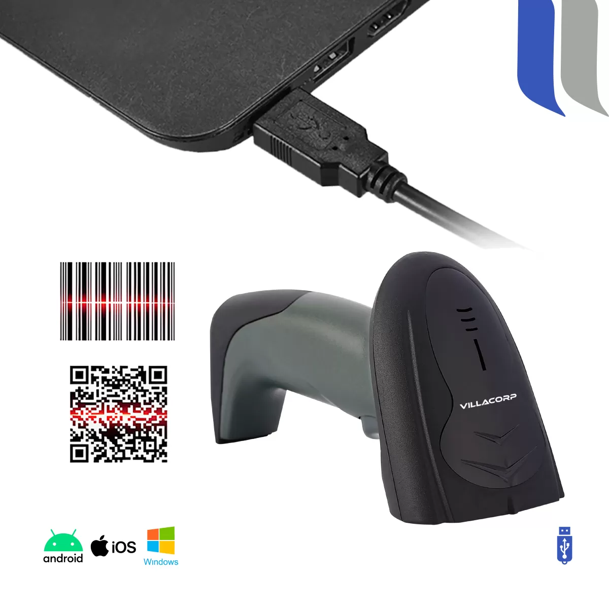 Lector de Códigos de Barras 1D y QR 2D Inalámbrico