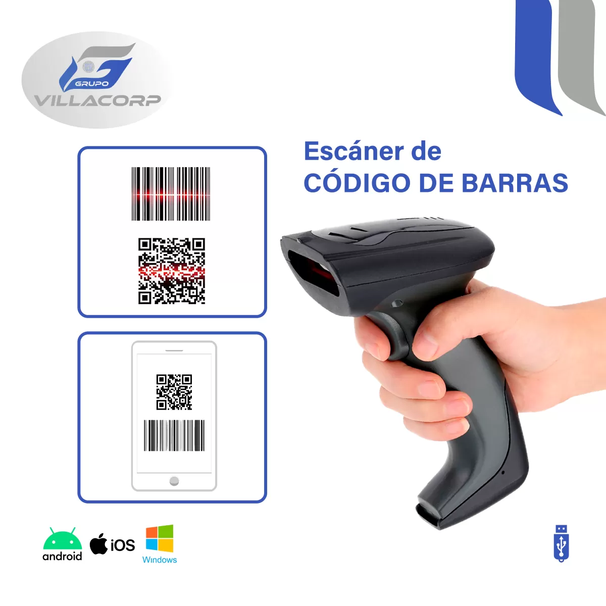 Lector de Códigos de Barras 1D y QR 2D Inalámbrico