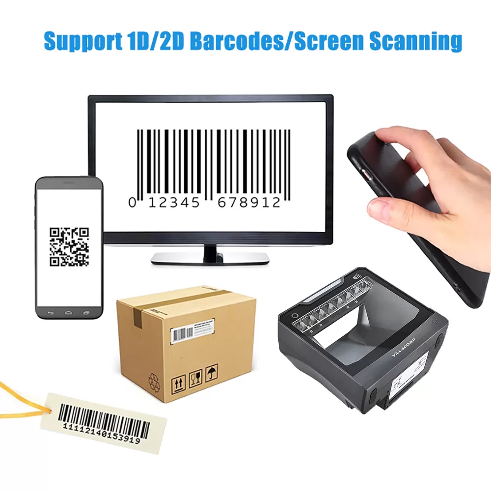 Lector Omnidireccional de Códigos de Barras 1D y QR 2D de Escritorio - Alto Rendimiento